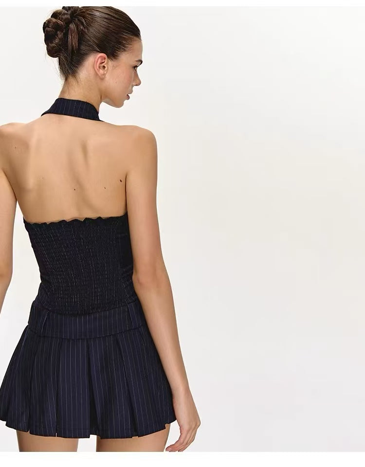 Women's Halter Open-Back Pleated Mini Dress
