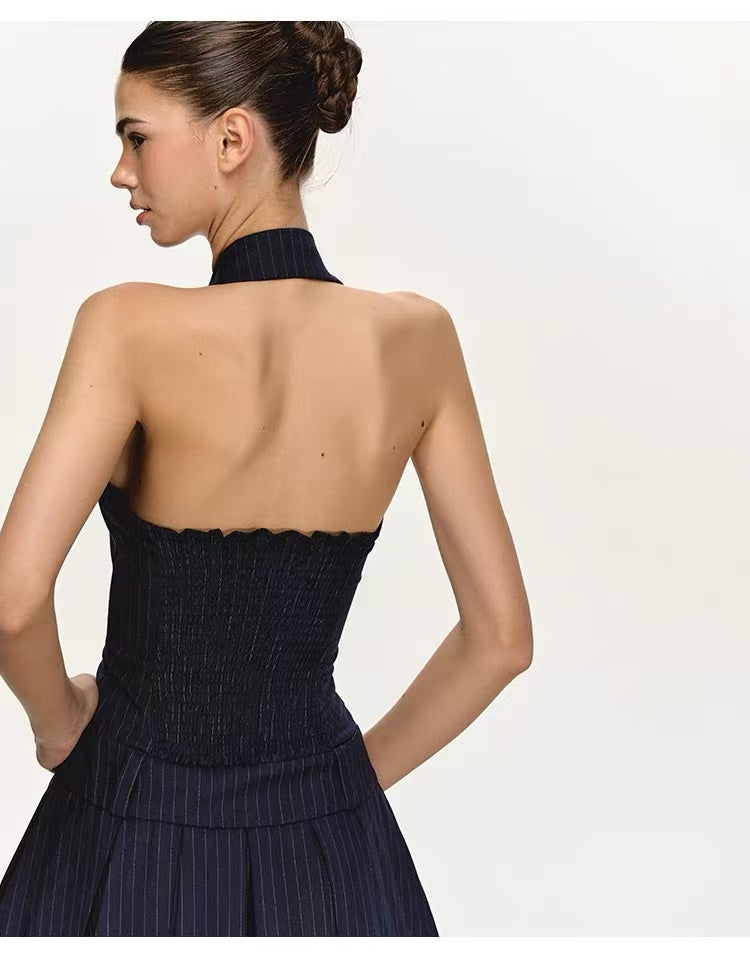 Women's Halter Open-Back Pleated Mini Dress