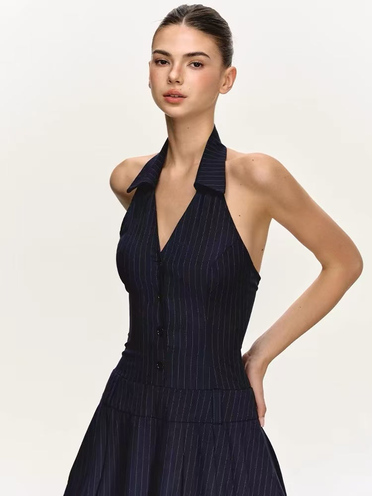 Women's Halter Open-Back Pleated Mini Dress