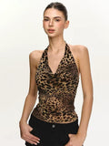 Women's Leopard Halter Open-Back Top
